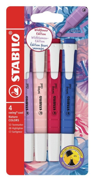 Zvýrazňovač STABILO swing cool NatureCOLORS Wildflower - 4 ks sada - v moderních barvách
