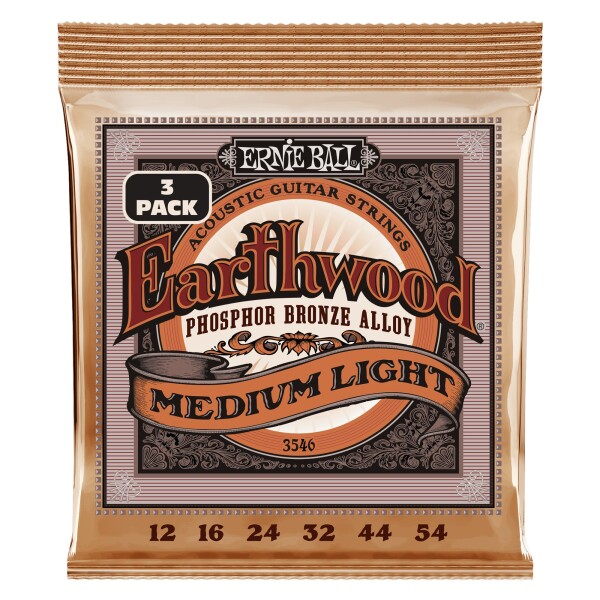 Ernie Ball 3546 Earthwood Phosphor Bronze Medium-Light 3 Pack