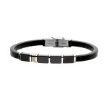 Pánský náramek Hugo z pravé kůže a chirurgické oceli, Černá 21 cm (možnost zkrácení)