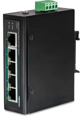 TRENDnet Průmyslový switch 5-port Fast Ethernet PoE+ / Switch / 4x PoE+ / 90 W / DIN-Rail / IP30 (TI-PE50)