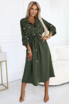 531-5 Midi košilka se zlatými knoflíky a vázáním - KHAKI UNI