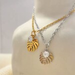 Náhrdelník se zirkonem Monstera Leaf Gold - chirurgická ocel, Zlatá 45 cm + 5 cm (prodloužení)