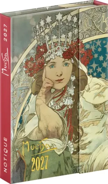 NOTIQUE Alfons Mucha 2027 / Týdenní diář / 11 x 16 cm / česko-slovenský / magnetické uzavírání