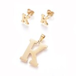 Sada přívěsku a náušnic z nerezové oceli - písmeno - zlatá - 20 ~ 23 mm x 13 ~ 19 mm - 1 ks Písmena: E