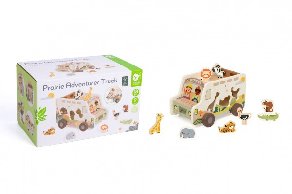 Auto safari vkládačka dřevěné 9ks v krabici 28x16x16cm 18m+