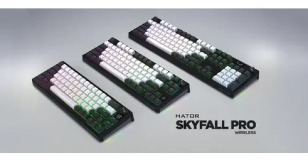 Hator Skyfall 65 PRO šedo-černá / Herní klávesnice / mechanická / bezdrátová / Bluetooth 5.3 / US layout (HTK4160)