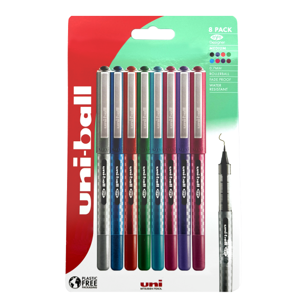 UNI EYE Designer inkoustový roller UB-157D, sada 8 ks, 0,7 mm, mix barev