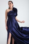 Lafaba Women's Navy Blue One-Shoulder Frilly Long Evening Dress