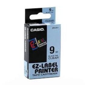 CASIO originální páska do tiskárny štítků CASIO XR-9X1 / černý tisk / průhledný podklad / nelaminovaná / 8m / 9mm (XR-9X1)