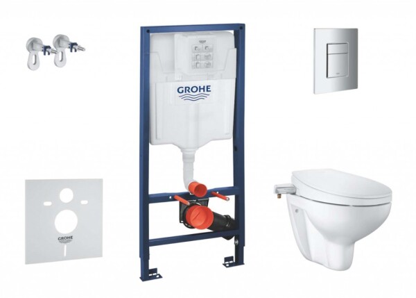 GROHE - Solido Set předstěnové instalace, klozetu a bidetového sedátka Bau Ceramic, softclose, tlačítko Even, chrom SANI15BB1102