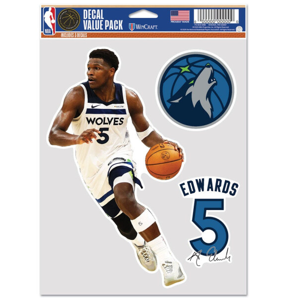 Wincraft Samolepka Minnesota Timberwolves NBA Anthony Edwards #5 Player Set (3 ks)% 1 ks