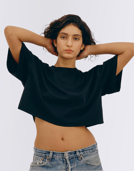 Tričko Organic Basics True Boxy Crop Tee Black