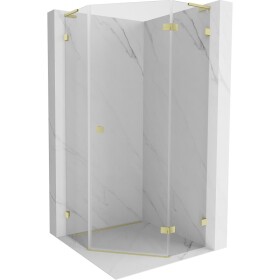 MEXEN/S - Lunar L sprchový kout pětiboký křídlový pravá 80 x 80, transparent, zlato kartáčovaná 831L-080P-080L-55-00-P