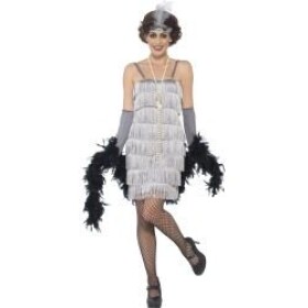 Smiffys.com Kostým - Flapper Charleston - 20. léta - stříbrné Velikost: L