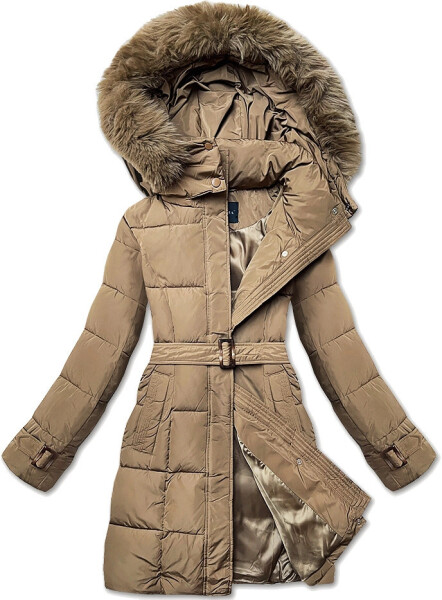 Hnědá dámská zimní bunda s ozdobnými páskami (23MY-208) odstíny hnědé L (40)