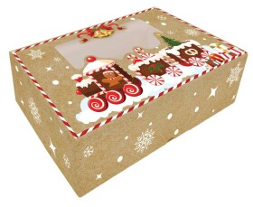 Alvarak vánoční krabice na cukroví Hnědá s perníčkovým vláčkem 26 x 15 x 7 cm