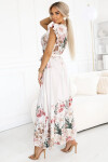 609-1 Saténové maxi šaty s výstřihem a květinovým ombre - elegance v boho stylu UNI