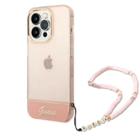 Pouzdro Guess PC/TPU Camera Outline Translucent Zadní s Poutkem pro iPhone 14 Pro růžové