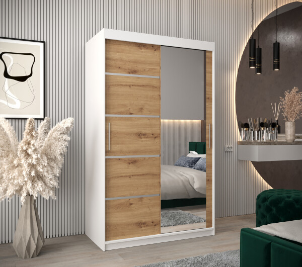 Šatní skříň Abi V2 Barva korpusu: Bílá, Rozměry: 120 cm, Dveře: Dub artisan