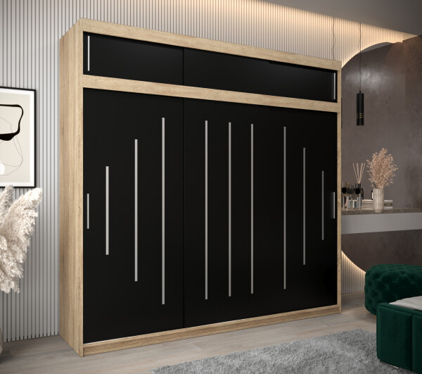 Šatní skříň Abi Y0 s nástavcem Barva korpusu: Dub Sonoma, Rozměry: 250 cm, Dveře: Černá