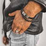 Pánský náramek Fernando Gold - 8 mm lávový kámen, Černá 19 cm