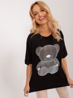 Černé oversize tričko s aplikací medvídka