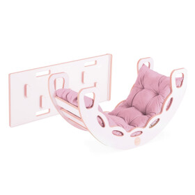 PLUSH NEST PLUSH NEST Dřevěné houpátko Mini 4v1 se skluzavkou, lezeckou stěnou a polštářem (růžový samet, bílá)