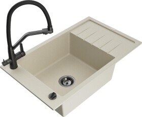 MEXEN - Elias granitový dřez s odkapávačem včetně baterie Duo, béžová 6511-69-671701-70-B