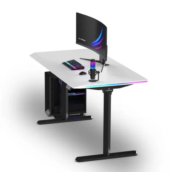 Ultradesk Quest černá-bílá / Herní stůl / 140 x 70 cm / nastavitelná výška 72-120 cm / RGB LED osvětlení (UD-QST-FRBB/DTWT)