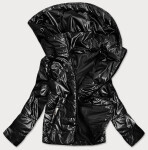 Lesklá černá dámská bunda kapucí (B9575) odcienie czerni