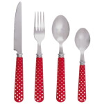 GREEN GATE Sada příborů Dotty Red – set 4 ks, červená barva, kov, plast