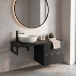 CERANO - Koupelnová skříňka Velora - černá matná, úchytka chrom + deska pod umyvadlo Navira Pro - 36 mm + konzole černá - 120x56,6x46,5 CER-667856