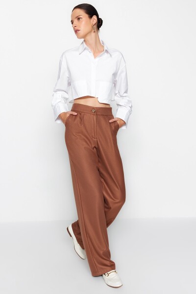 Trendyol hnědé rovné/rovně střižené tkané kalhoty