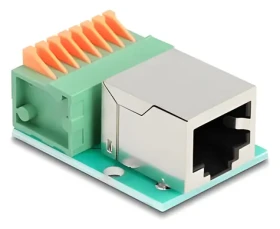 Delock RJ45 (F) - Terminal Block 8pin (F) / Adaptér / Cat.5e / s tlačítkem / zelená, stříbrná (90652)