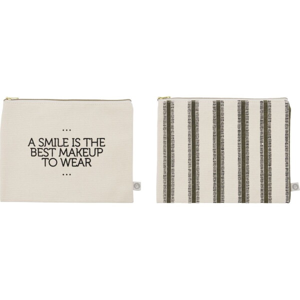 House Doctor Kosmetická taštička Canva Off-white – set 2 ks, krémová barva, textil