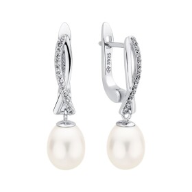 Stříbrné náušnice s bílou perlou Lucia, stříbro 925/1000, Stříbrná Bílá