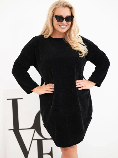 Dámské šaty Plus Size manšestrové s volným střihem černá UNI