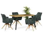 Židle jídelní, otočný mechanismus 360°, taštičkové pružiny v sedáku, tmavě zelená látka, noha masiv dub