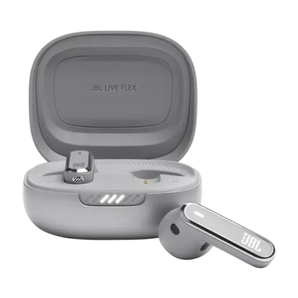 JBL Live Flex šedá / Bezdrátová sluchátka do uší / mikrofon / Bluetooth 5.3 / IP54 (LIVEFLEXGRY)