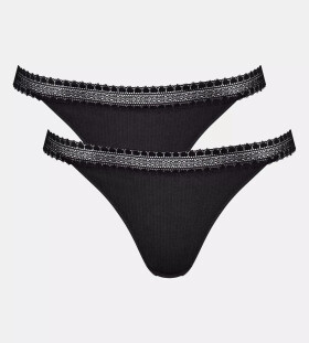 Dámská tanga GO Ribbed tanga C2P BLACK černé 0004 SLOGGI BLACK