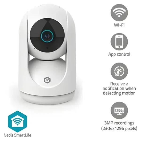 Nedis WIFICI23CWT bílá / Vnitřní kamera / Wi-Fi / SmartLife / 3MP Full HD 1296p / Náklon / microSD (WIFICI23CWT)