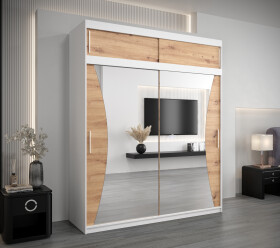 Šatní skříň Abi Mo s nástavcem Barva korpusu: Bílá, Rozměry: 200 cm, Dveře: Dub artisan