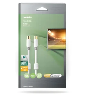 Nedis Koaxiální kabel IEC zástrčka-zásuvka bílý / Kabel / 75 Ohm / Dvojité stínění / Pozlacené konektory / 10 m (CSBW40015WT100)