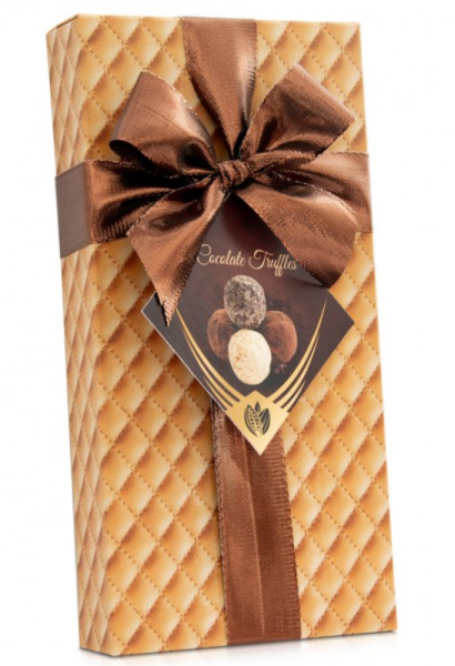 Výběr čokoládových truffles leather box s mašlí 100g