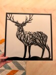 Strom života jelen dekorace na zeď Rozměr (cm): 38 x 36, Dekor: Černá
