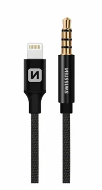SWISSTEN TEXTILE Audio adaptér Lightning - 3.5mm jack 1.5m černá (73501213)