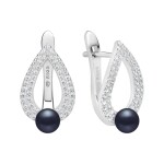 Stříbrné náušnice s černou perlou a zirkony Graciela - stříbro 925/1000, Stříbrná Černá