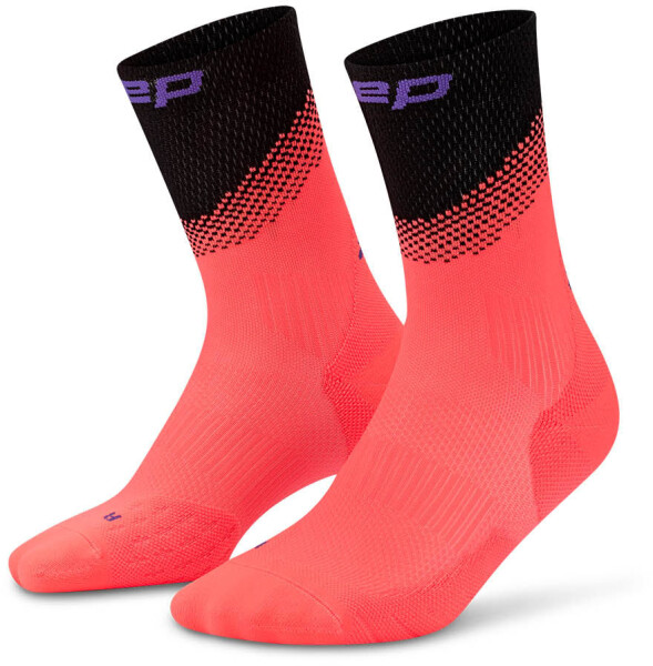 CEP dámské běžecké kompresní vysoké ponožky EDT. SPLIT - neon coral/black Velikost: IV (Vel. chodidla 40-43)