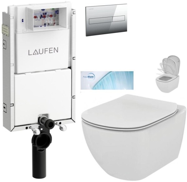 LAUFEN Podomít. systém LIS TW1 SET s chromovým tlačítkem + WC Ideal Standard Tesi se sedátkem SoftClose, AquaBlade H8946630000001CR TE1