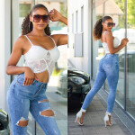 Sexy džíny s vysokým pasem a zničeným vzhledem Skinny Jeans denimblue 36